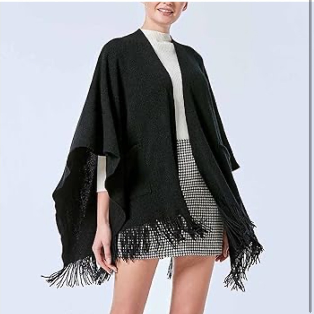 Apt.9 Black and Grey Charcoal Reversible Shawl Wrap one size fits most, super